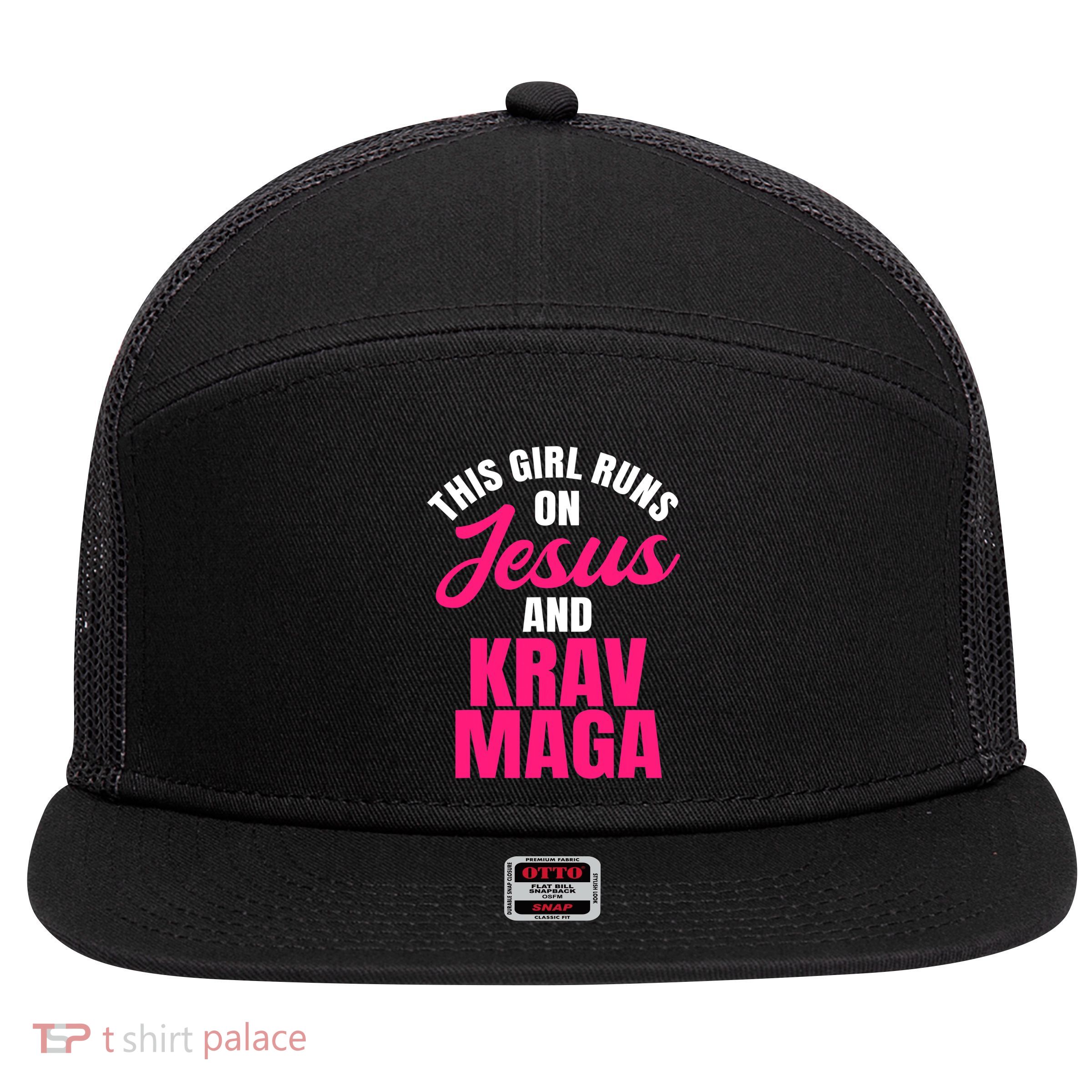 Krav Maga Run On Jesus MMA Self Defense Contact Combat 7 Panel Mesh Trucker Snapback Hat