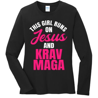 Krav Maga Run On Jesus MMA Self Defense Contact Combat Ladies Long Sleeve Shirt