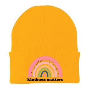 Kindness Matters Rainbow Heart Knit Cap Winter Beanie