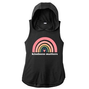 Kindness Matters Rainbow Heart Ladies PosiCharge Tri-Blend Wicking Draft Hoodie Tank