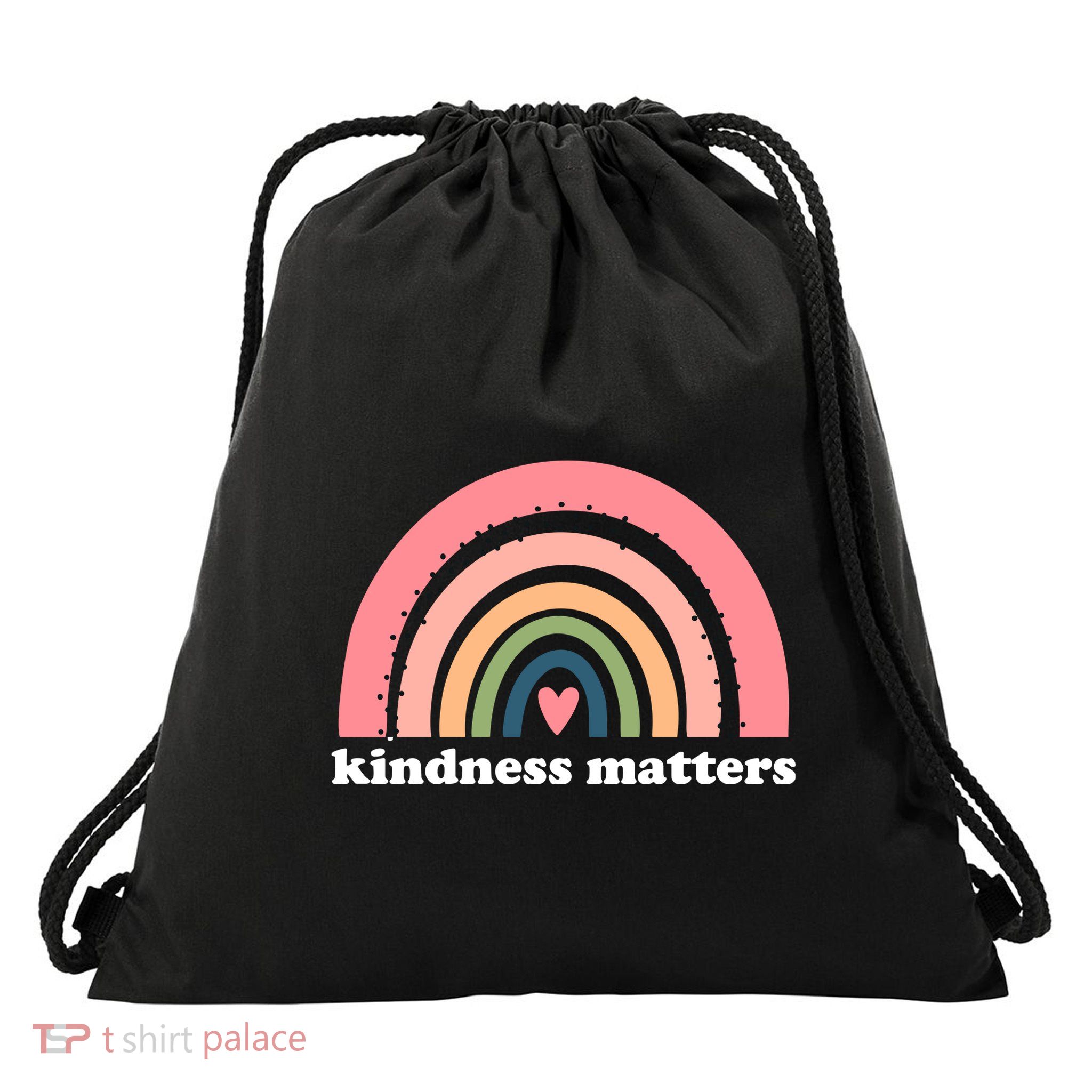 Kindness Matters Rainbow Heart Drawstring Bag
