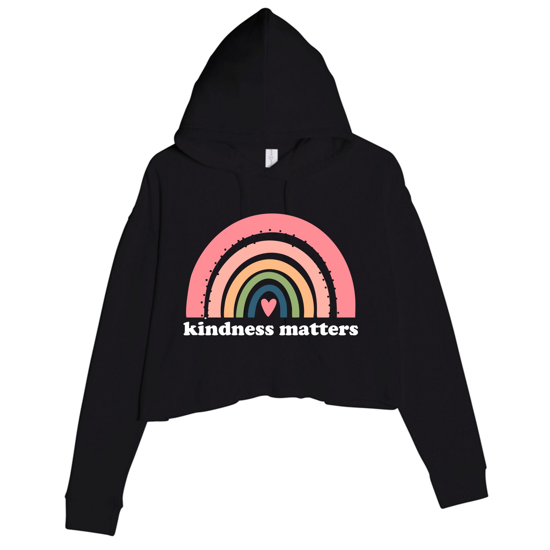 Kindness Matters Rainbow Heart Crop Fleece Hoodie