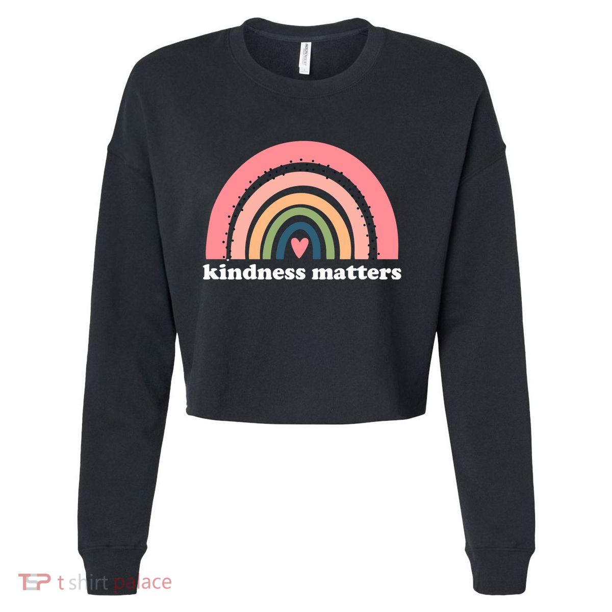 Kindness Matters Rainbow Heart Cropped Pullover Crew