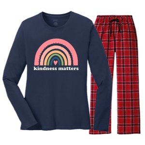 Kindness Matters Rainbow Heart Women's Long Sleeve Flannel Pajama Set 