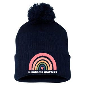 Kindness Matters Rainbow Heart Pom Pom 12in Knit Beanie