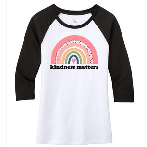 Kindness Matters Rainbow Heart Women's Tri-Blend 3/4-Sleeve Raglan Shirt