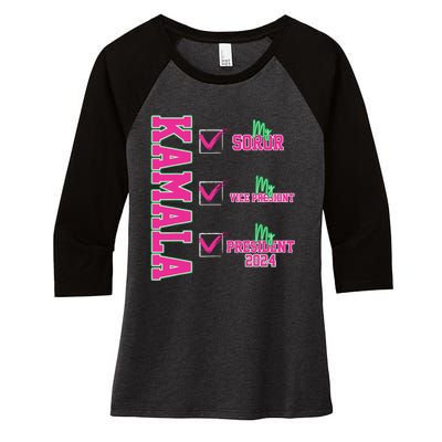 Kamala My Soror My President Kamala Harris 2024 President Women's Tri-Blend 3/4-Sleeve Raglan Shirt