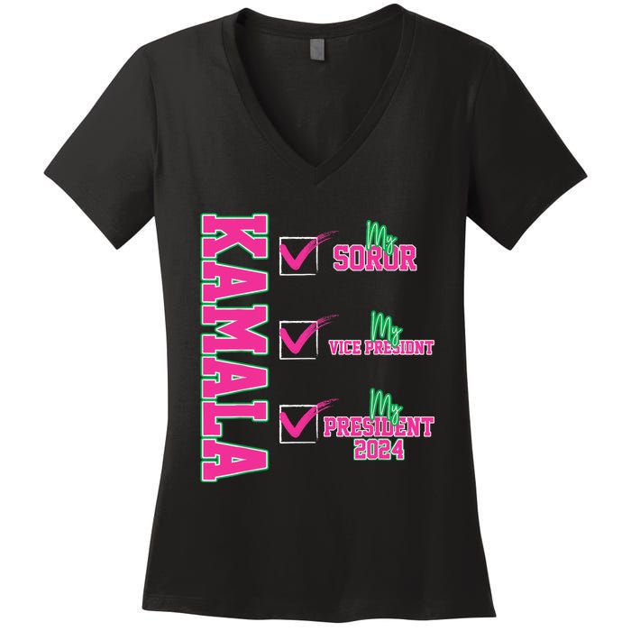 Kamala My Soror My President Kamala Harris 2024 President Women's V-Neck T-Shirt