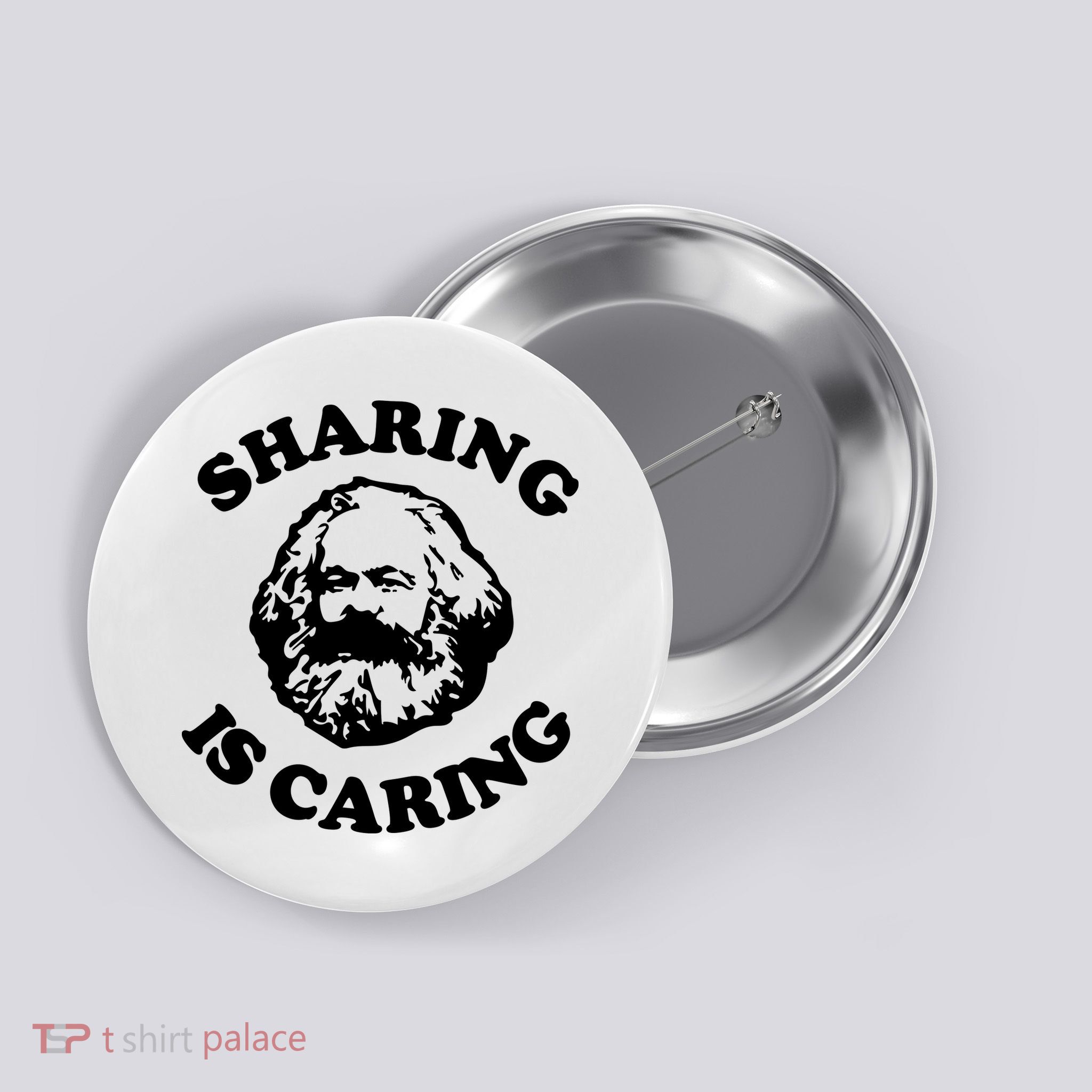 Karl Marx Sharing Is Caring Button