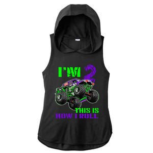 Kids Monster Trucks Are My Jam 2nd Birthday Boy 2 Years Old Ladies PosiCharge Tri-Blend Wicking Draft Hoodie Tank