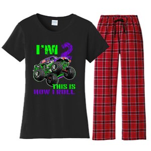 Kids Monster Trucks Are My Jam 2nd Birthday Boy 2 Years Old Women's Flannel Pajama Set