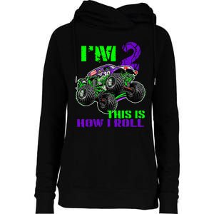 Kids Monster Trucks Are My Jam 2nd Birthday Boy 2 Years Old Womens Funnel Neck Pullover Hood