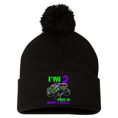 Kids Monster Trucks Are My Jam 2nd Birthday Boy 2 Years Old Pom Pom 12in Knit Beanie