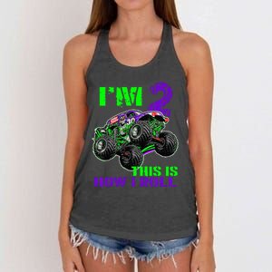 Kids Monster Trucks Are My Jam 2nd Birthday Boy 2 Years Old Women's Knotted Racerback Tank