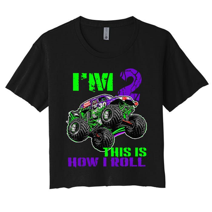 Kids Monster Trucks Are My Jam 2nd Birthday Boy 2 Years Old Women's Crop Top Tee