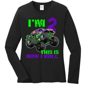 Kids Monster Trucks Are My Jam 2nd Birthday Boy 2 Years Old Ladies Long Sleeve Shirt