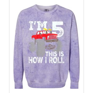 K.i.d.s Monster Trucks 5th Birthday Party Shirt Five Years Colorblast Crewneck Sweatshirt