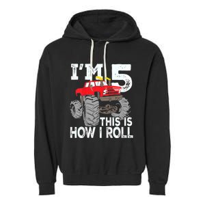 K.i.d.s Monster Trucks 5th Birthday Party Shirt Five Years Garment-Dyed Fleece Hoodie