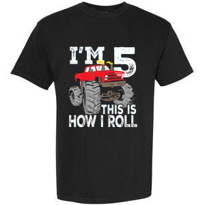 K.i.d.s Monster Trucks 5th Birthday Party Shirt Five Years Garment-Dyed Heavyweight T-Shirt