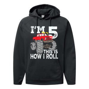 K.i.d.s Monster Trucks 5th Birthday Party Shirt Five Years Performance Fleece Hoodie