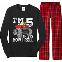 K.i.d.s Monster Trucks 5th Birthday Party Shirt Five Years Long Sleeve Pajama Set