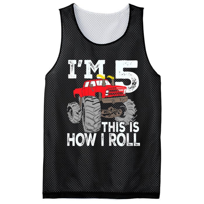 K.i.d.s Monster Trucks 5th Birthday Party Shirt Five Years Mesh Reversible Basketball Jersey Tank