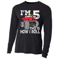 K.i.d.s Monster Trucks 5th Birthday Party Shirt Five Years Cooling Performance Long Sleeve Crew