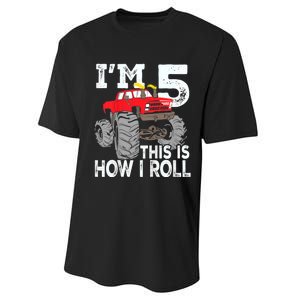 K.i.d.s Monster Trucks 5th Birthday Party Shirt Five Years Performance Sprint T-Shirt