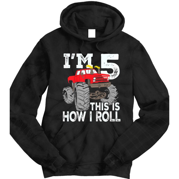 K.i.d.s Monster Trucks 5th Birthday Party Shirt Five Years Tie Dye Hoodie