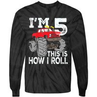 K.i.d.s Monster Trucks 5th Birthday Party Shirt Five Years Tie-Dye Long Sleeve Shirt