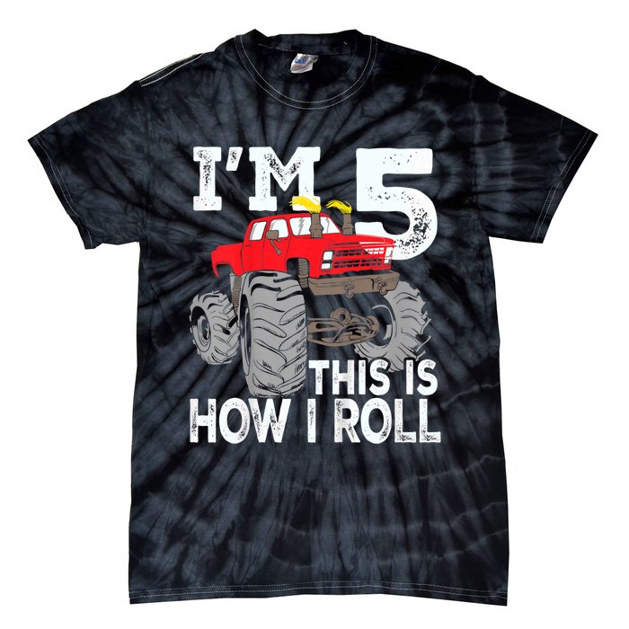 K.i.d.s Monster Trucks 5th Birthday Party Shirt Five Years Tie-Dye T-Shirt