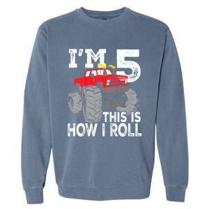 K.i.d.s Monster Trucks 5th Birthday Party Shirt Five Years Garment-Dyed Sweatshirt