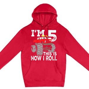 K.i.d.s Monster Trucks 5th Birthday Party Shirt Five Years Premium Pullover Hoodie