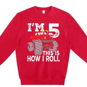 K.i.d.s Monster Trucks 5th Birthday Party Shirt Five Years Premium Crewneck Sweatshirt