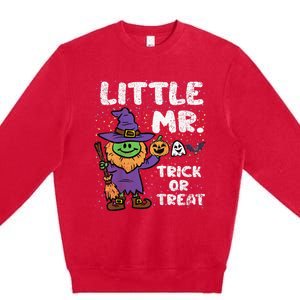 Kid Mr Trick Or Treat Halloween Costume Spooky Little Witch Premium Crewneck Sweatshirt