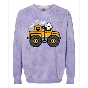 Kids Monster Truck Ghost Pumpkin Halloween Costume Boy Colorblast Crewneck Sweatshirt