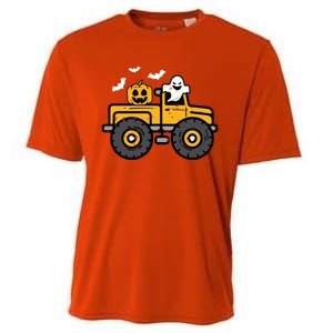 Kids Monster Truck Ghost Pumpkin Halloween Costume Boy Cooling Performance Crew T-Shirt