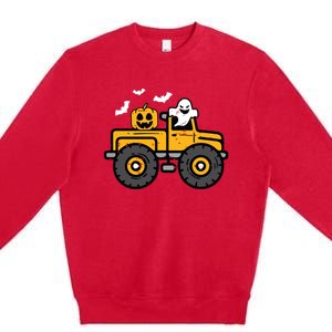 Kids Monster Truck Ghost Pumpkin Halloween Costume Boy Premium Crewneck Sweatshirt