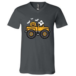 Kids Monster Truck Ghost Pumpkin Halloween Costume Boy V-Neck T-Shirt