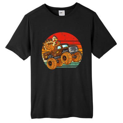 Kids Monster Truck Turkey Sunset Retro Thanksgiving Boys Toddler Tall Fusion ChromaSoft Performance T-Shirt