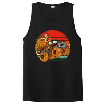 Kids Monster Truck Turkey Sunset Retro Thanksgiving Boys Toddler PosiCharge Competitor Tank