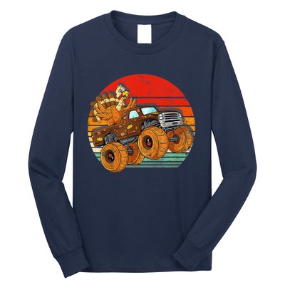 Kids Monster Truck Turkey Sunset Retro Thanksgiving Boys Toddler Long Sleeve Shirt