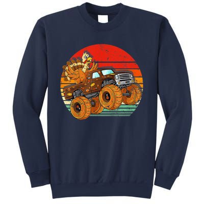 Kids Monster Truck Turkey Sunset Retro Thanksgiving Boys Toddler Sweatshirt