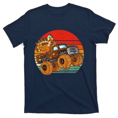 Kids Monster Truck Turkey Sunset Retro Thanksgiving Boys Toddler T-Shirt