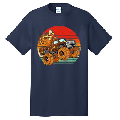 Kids Monster Truck Turkey Sunset Retro Thanksgiving Boys Toddler Tall T-Shirt