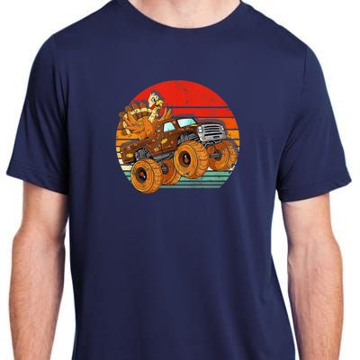 Kids Monster Truck Turkey Sunset Retro Thanksgiving Boys Toddler Adult ChromaSoft Performance T-Shirt