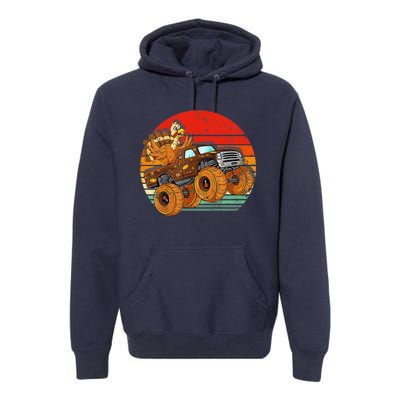 Kids Monster Truck Turkey Sunset Retro Thanksgiving Boys Toddler Premium Hoodie