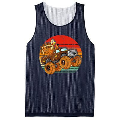 Kids Monster Truck Turkey Sunset Retro Thanksgiving Boys Toddler Mesh Reversible Basketball Jersey Tank