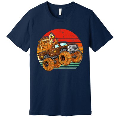 Kids Monster Truck Turkey Sunset Retro Thanksgiving Boys Toddler Premium T-Shirt