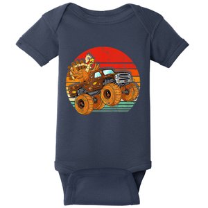 Kids Monster Truck Turkey Sunset Retro Thanksgiving Boys Toddler Baby Bodysuit